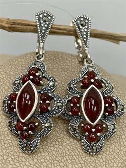*Серьги Микс Марказит Сердолик арт. HE845-177 (вес 10,53 г) - фото 194930
