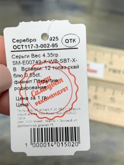 *Серьги Голубой Топаз арт. SM-E00749-X-WB-SBT-X-B-888 (вес 4,35 г) - фото 196117