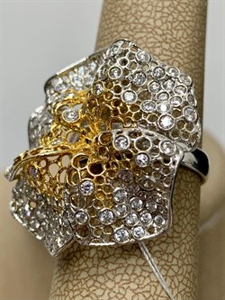 *Кольцо р.18 Цветок Белый Фианит арт. ANFIOPICG-BI-970 вес 5,83 г - фото 197365