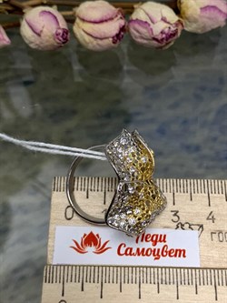 *Кольцо р.18 Цветок Белый Фианит арт. ANFIOPICG-BI-970 вес 5,83 г - фото 197376