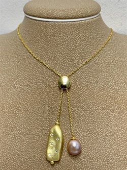 *Колье р.45 Жемчуг Фианит Облачка арт. RB-N361-3-X-L-PN-X-W-322 (вес 5,24 г) - фото 198472