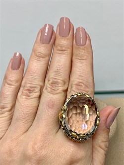 *Кольцо р.19 Кварц Волосатик Бразилия Черный Родий Лимонная Позолота АРТ 42740, (ВЕС 21,38 Г) - фото 198555