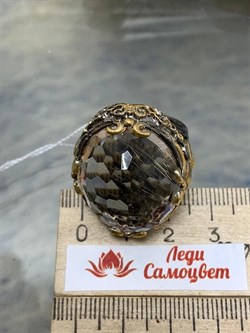 *Кольцо р.19 Кварц Волосатик Бразилия Черный Родий Лимонная Позолота АРТ 42740, (ВЕС 21,38 Г) - фото 198559