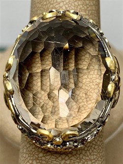 *Кольцо р.19 Кварц Волосатик Бразилия Черный Родий Лимонная Позолота АРТ 42740, (ВЕС 21,38 Г) - фото 198565