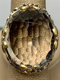 *Кольцо р.19 Кварц Волосатик Бразилия Черный Родий Лимонная Позолота АРТ 42740, (ВЕС 21,38 Г) - фото 198566