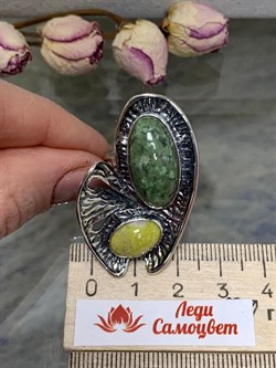 *Кольцо р.18 Микс Жадеит Лизардит арт. 10009-793 Вес 14,85 г - фото 198773