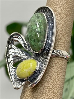 *Кольцо р.18 Микс Жадеит Лизардит арт. 10009-793 Вес 14,85 г - фото 198774