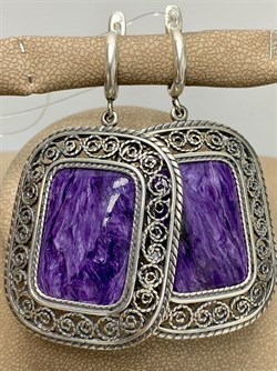 *Серьги Чароит арт. с1725-987 Вес 23,15 г - фото 198949