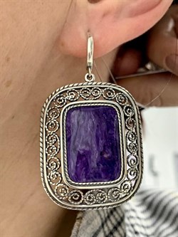 *Серьги Чароит арт. с1725-987 Вес 23,15 г - фото 198951