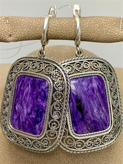 *Серьги Чароит арт. с1725-987 Вес 23,15 г - фото 198956