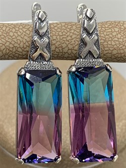 *Серьги Турмалин синт. Каир арт. 0255С-660 вес 9,8 г - фото 199433