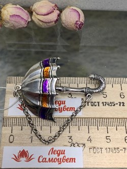 *Брошь Зонтик Эмаль арт. 1451Б-736 вес 12,2 г - фото 200213