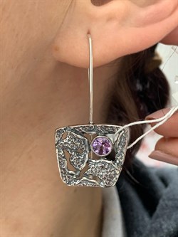 *Серьги Петли Аметист Самоцветы арт. 1605С-485 вес 9,3 г - фото 200625 *Серьги Петли Аметист Самоцветы арт. 1605С-485 вес 9,3 г - фото 200625