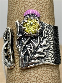 *Кольцо р.18,25 Эмаль Фианит Чертополох с/к арт. 1766К-629 Леди Самоцвет Вес 9 г - фото 201349 *Кольцо р.18,25 Эмаль Фианит Чертополох с/к арт. 1766К-629 Леди Самоцвет Вес 9 г - фото 201349