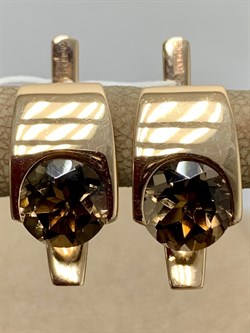 *Серьги Дымчатый Кварц цв Красное арт. 2142-536 вес 5,77 г - фото 202346