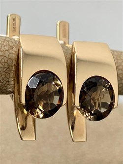 *Серьги Дымчатый Кварц цв Красное арт. 2142-536 вес 5,77 г - фото 202349