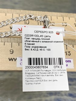 *Цепь р.45 Панцирь арт. 0203R100L45-634 (Вес 8,42 г) - фото 203494