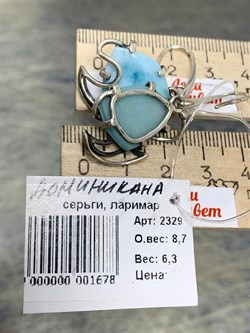 *Серьги Петли Ларимар Доминикана АРТ 2329 ВЕС 8,7 Г - фото 207476 *Серьги Петли Ларимар Доминикана АРТ 2329 ВЕС 8,7 Г - фото 207476
