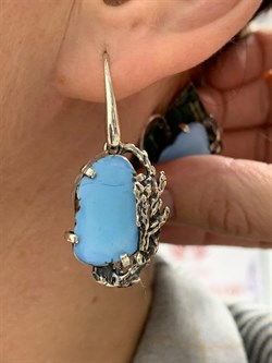 *Серьги Петли Бирюза Казахстан АРТ 4452-1 ВЕС 9,3 Г - фото 207830