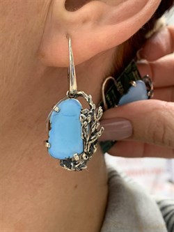 *Серьги Петли Бирюза Казахстан АРТ 4452-1 ВЕС 9,3 Г - фото 207836