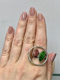 *Кольцо р.19 Микс Хромдиопсид Турмалин АРТ 3185 ВЕС 8,5 Г - фото 207965
