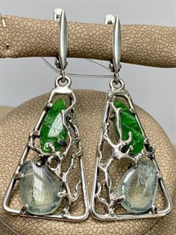 *Серьги Микс Хромдиопсид Аквамарин Арт: 0495-214 ВЕС 10,3 г - фото 208000 *Серьги Микс Хромдиопсид Аквамарин Арт: 0495-214 ВЕС 10,3 г - фото 208000