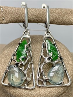 *Серьги Микс Хромдиопсид Аквамарин Арт: 0495-214 ВЕС 10,3 г - фото 208001 *Серьги Микс Хромдиопсид Аквамарин Арт: 0495-214 ВЕС 10,3 г - фото 208001