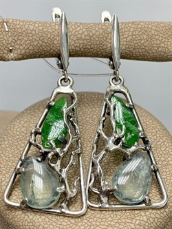 *Серьги Микс Хромдиопсид Аквамарин Арт: 0495-214 ВЕС 10,3 г - фото 208002 *Серьги Микс Хромдиопсид Аквамарин Арт: 0495-214 ВЕС 10,3 г - фото 208002