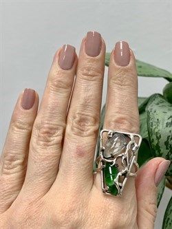 *Кольцо р.18 Микс Хромдиопсид Аквамарин Арт: 0311-263 ВЕС 8,3 Г - фото 208007