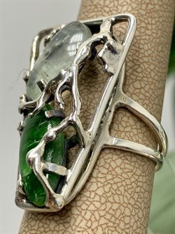 *Кольцо р.18 Микс Хромдиопсид Аквамарин Арт: 0311-263 ВЕС 8,3 Г - фото 208013