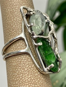 *Кольцо р.18 Микс Хромдиопсид Аквамарин Арт: 0311-263 ВЕС 8,3 Г - фото 208014