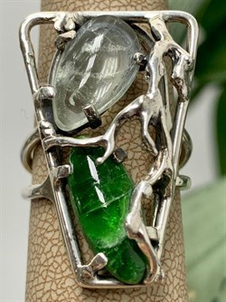 *Кольцо р.18 Микс Хромдиопсид Аквамарин Арт: 0311-263 ВЕС 8,3 Г - фото 208015