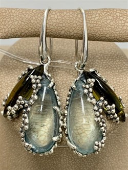 *Серьги Петли Микс Аквамарин Цитрин АРТ 2376 ВЕС 16,9 Г - фото 208628