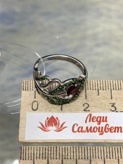 *Кольцо р.18 Гранат Пироп Цаворит арт. SM-R02912-X-WB-PG-X-Gg-599 вес 4,07 г - фото 209097