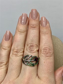 *Кольцо р.18 Гранат Пироп Цаворит арт. SM-R02912-X-WB-PG-X-Gg-599 вес 4,07 г - фото 209099