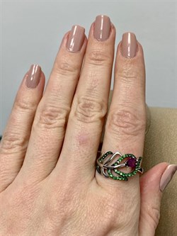*Кольцо р.19 Родолит Цаворит арт. SM-R02912-X-WB-lil-X-Gg-500 вес 4,15 г - фото 209267