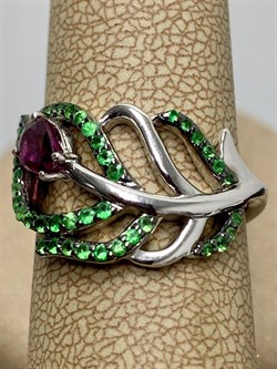 *Кольцо р.19 Родолит Цаворит арт. SM-R02912-X-WB-lil-X-Gg-500 вес 4,15 г - фото 209274