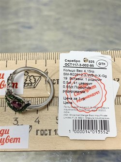 *Кольцо р.19 Родолит Цаворит арт. SM-R02912-X-WB-lil-X-Gg-500 вес 4,15 г - фото 209277