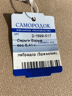 *Серьги Лабрадор Бразилия арт. 2-1699-517-234 Вес 6,41 г - фото 209351 *Серьги Лабрадор Бразилия арт. 2-1699-517-234 Вес 6,41 г - фото 209351