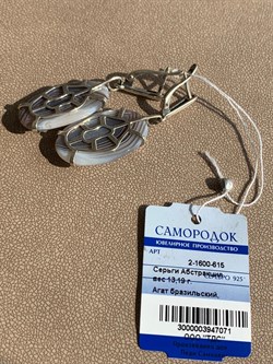 *Серьги Агат Бразильский Абстракция арт. 2-1600-615-071 Вес 13,19 г - фото 209438 *Серьги Агат Бразильский Абстракция арт. 2-1600-615-071 Вес 13,19 г - фото 209438