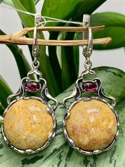 *Серьги Коралл Фоссил Гранат Альмандин АРТ с133-190 (ВЕС 18,62 Г) - фото 209459 *Серьги Коралл Фоссил Гранат Альмандин АРТ с133-190 (ВЕС 18,62 Г) - фото 209459