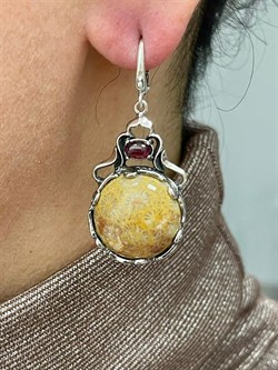 *Серьги Коралл Фоссил Гранат Альмандин АРТ с133-190 (ВЕС 18,62 Г) - фото 209461 *Серьги Коралл Фоссил Гранат Альмандин АРТ с133-190 (ВЕС 18,62 Г) - фото 209461