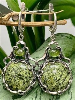 *Серьги Змеевик Турмалин АРТ С133-176 (ВЕС 15,62 Г) - фото 209534