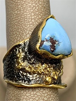 *Кольцо р.17,5 Бирюза Казахстан АРТ 49473 ВЕС 9,36 Г - фото 209653