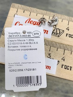 *Серьги Пусеты Голубой Топаз иск арт. CZ-E01018-X-W-BU-X-X-393 вес 1,20 г - фото 210204 *Серьги Пусеты Голубой Топаз иск арт. CZ-E01018-X-W-BU-X-X-393 вес 1,20 г - фото 210204