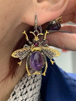*Серьги Мотыльки Аметист Бразилия Арт 49418 Вес 16,91 г - фото 212118