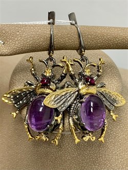 *Серьги Мотыльки Аметист Бразилия Арт 49418 Вес 16,91 г - фото 212119