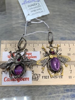 *Серьги Мотыльки Аметист Бразилия Арт 49418 Вес 16,91 г - фото 212122