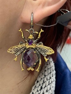 *Серьги Мотыльки Аметист Бразилия Арт 49424 Вес 16,17 г - фото 212162