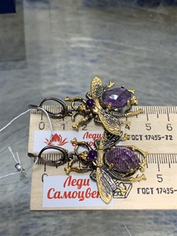 *Серьги Мотыльки Аметист Бразилия Арт 49424 Вес 16,17 г - фото 212166